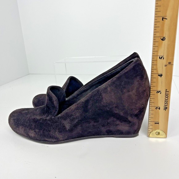 Stuart Weitzman Wedges Womens Size 8 Brown Suede Loafers Sleek Striking‎ Modern - Picture 8 of 8